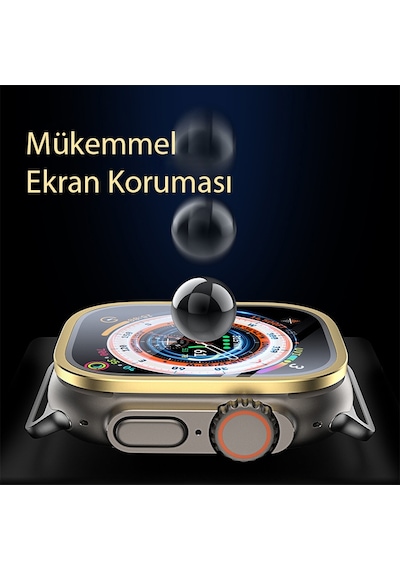 Apple Uyumlu iPhone Watch Ultra 2 49mm Metal Çerçeveli Ekran Koruyucu