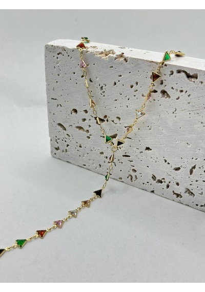 Renkli Üçgen Zirkon Taşlı Y Model Dekolye Kolyesi Gold