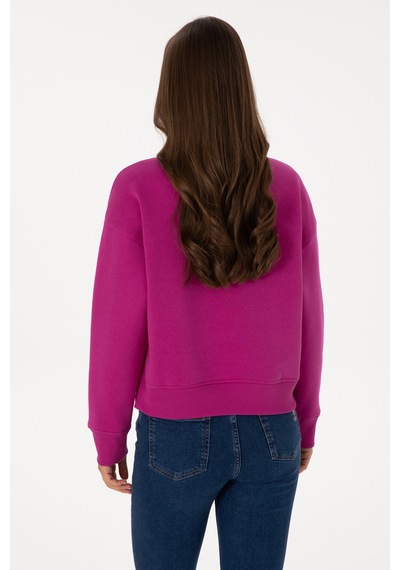 U.S. Polo Assn. Kadın Fuşya Bisiklet Yaka Basic Sweatshirt 50307752-VR023