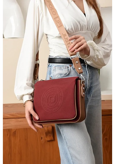 Just Polo Kadın Günlük Kullanıma Uygun Ayarlanabilir Askılı Lakoste Kumaş Şık Omuz Çantası Shopper Bordo