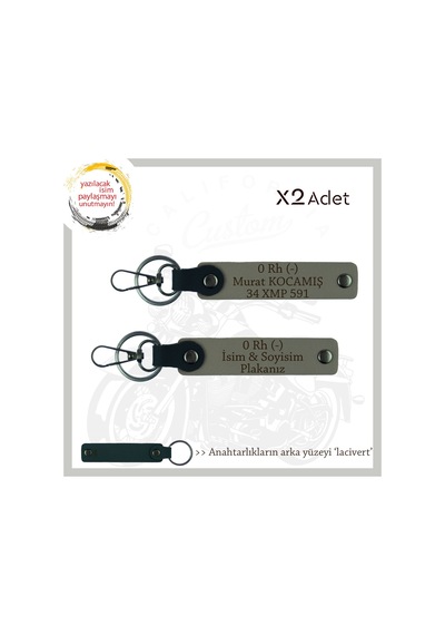 Motorcu Kuryelere Özel, İsim Plaka Ve 0 Rh - Kan Grubu Yazılı X2' Li Anahtarlık Set, Kül Gri-laci