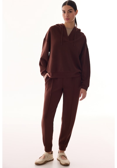 Penti Kahverengi V Yaka Oversize Kapüşonlu Sweatshirt