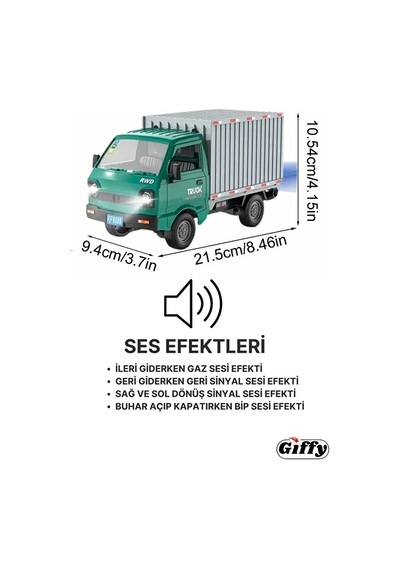 Uzaktan Kumandalı Rc Kamyonet ,buhar Atan, Şarjlı, Ses Efektli, Işıklı, Kapıları Açılan, 2.4 Ghz Yeşil