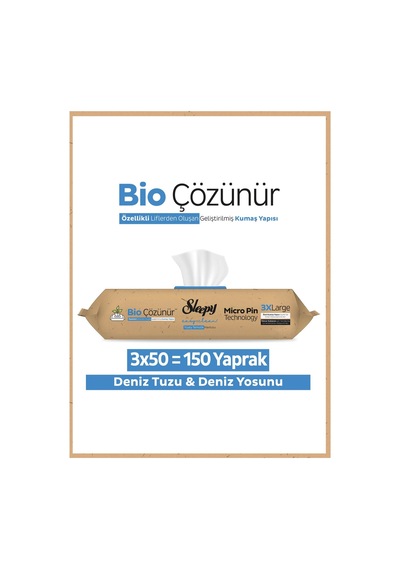 Bio Çözünür Yüzey Temizlik Havlusu&mendili Deniz Tuzu&yosun 3x50 150 Yaprak Diğer