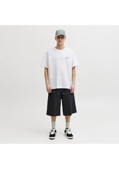 Jack & Jones Erkek Gögüs Baskili Bisiklet Yaka Tisört - Corals - 12288345 Beyaz