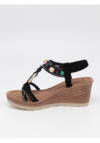 Nesilshoes Nesil Shoes Celens 10011 Siyah Dolgu Topuk Kadın Sandalet