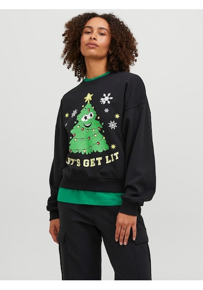 Jjxx Bisiklet Yaka Rahat Kesim Siyah Kadın Sweatshirt 12250198 Siyah