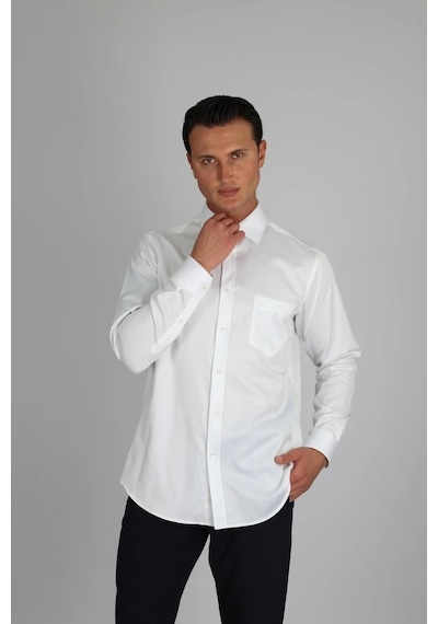 Lorenzo Mazzoli Lm385 R 900 Beyaz Pamuk Saten Regular Fit Erkek Gömlek Beyaz