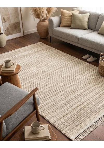 Zara Serisi Krem Çizgili Modern Dekoratif Halı Gf723 Çok Renkli