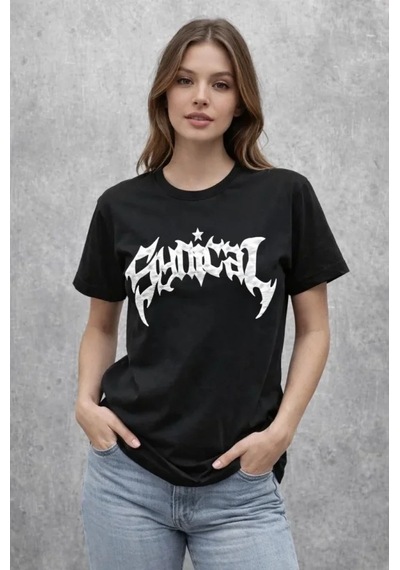 Vexor Bisiklet Yaka Ön Baskılı Kısa Kollu Tişört Streetwear Günlük Basic Pamuklu T-shirt - Siyah