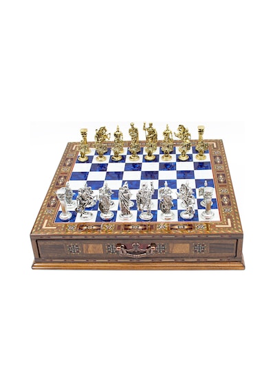 Saklamalı - 998 - Satranç Roma Oymalı Sc38s - 38cm, Mavi Tahta - Concepta - - Sc38m