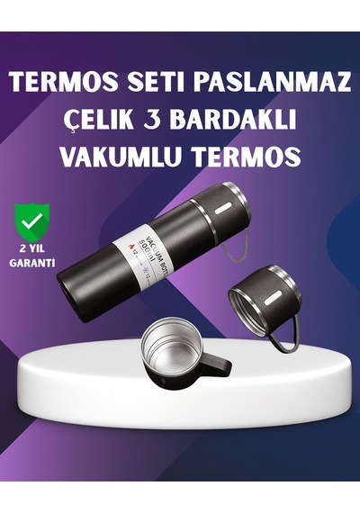 Paslanmaz Termos Ve İkili Bardak Seti 6-12 Saat Sıcak/soğuk Tutma Tkndy-bsva4969 Çok Renkli