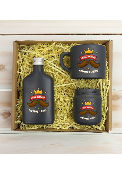 Bk Gift Kişiye Özel İsimli Dtf Baba Temalı Antrasit Kahve Fincanı + Kolonya + Mum Seti-3