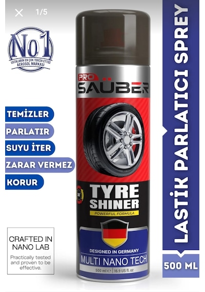Prosaüber Pro Sauber Tyre Shiner Lastik Parlatıcı Sprey 500 Ml Nano Teknoloji Uzun Süre Kalıcı Parlaklık