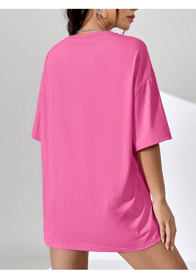 Noıssey Karikatür Ve Grafik Tasarım Oversize T-shirt Cartoon/letter Serisi Kod35 Pembe