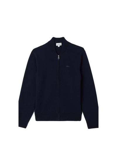 Lacoste Erkek Classic Fit Fermuarlı Kolej Yaka Pamuklu Yünlü Kalın Hırka Lacivert