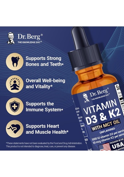 Dr. Berg Maximum Strength Vitamin D3 K2 Liquid Drops With Mct Oil 5,000 Iu 30 Ml