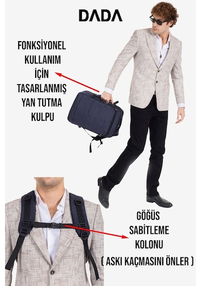 Dada USB Type-C Girişli Fonksiyonel Laptop Sırt ve Seyahat Çantası Lacivert 15,6 İnç 40 Litre