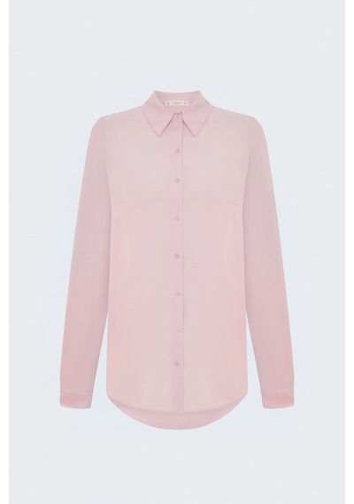 Sateen Düz Klasik Gömlek - Pembe-137785