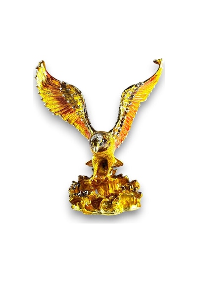 Taşlı Dekoratif Kartal Biblo Metal, Renkli Kanat Detaylı, Şık Ev Aksesuarı 14x12 CM