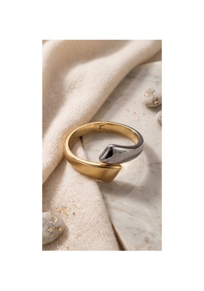 Çelik Pinterest Gold Gümüş 2 Renk Kelepçe Kadın Bileklik Gümüş - 891740783 Gümüş