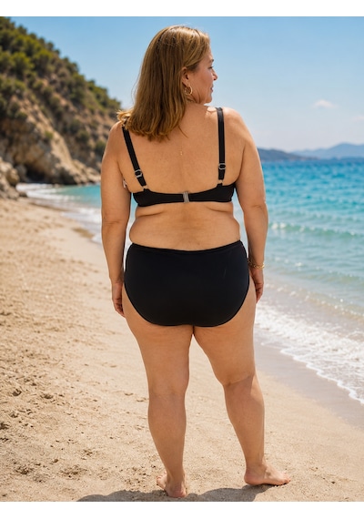 Düz Kesim Yüksek Bel Bikini Takımı Siyah