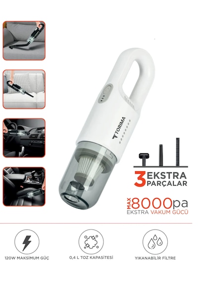 Torima A-031 Beyaz Mini Şarjlı Araç El Süpürgesi