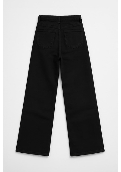 Kadın Yüksek Bel Likralı Wide Leg Siyah Jean Pantolon Siyah