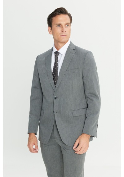 AC&Co / Altınyıldız Classics Erkek Grı Slim Fit Dar Kesim Mono Yaka Takım Elbise Gri