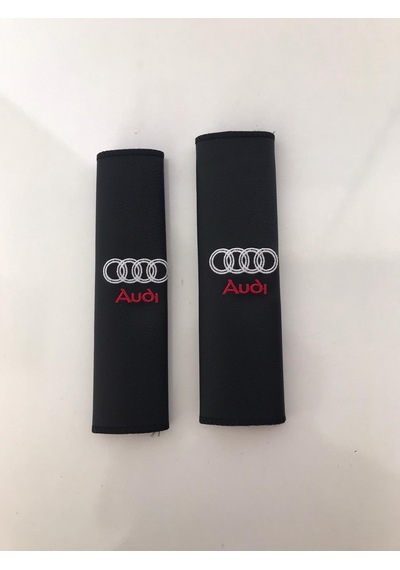 Audi Nakışlı Deri 1 Çift Boyun Yastık Ve 1 Çift Kemer Pedi Siyah