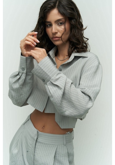 Mai Collection Mai Studios Co. Valente Gri Crop Gömlek Pantolon Takım Gri