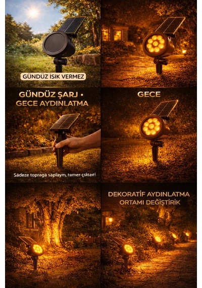 Güneş-solar Enerjili 10 W Yüksek Işık Çim Armetür Amber Renk