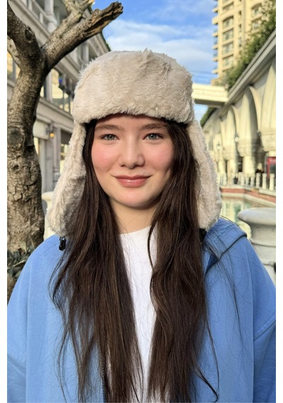 Mollycrush Genç Bej Peluş Pilot Şapka Uniseks Trend Kulaklıklı Kışlık Ushanka Model Bej