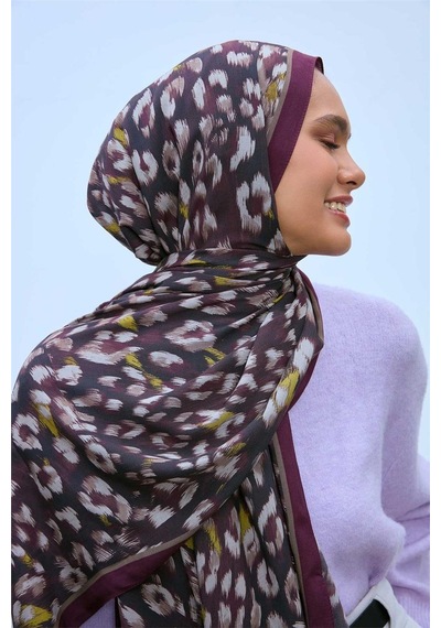 Silk Home Eco Viscose Leopar Desen Şal 6001 Mürdüm-siyah-vizon