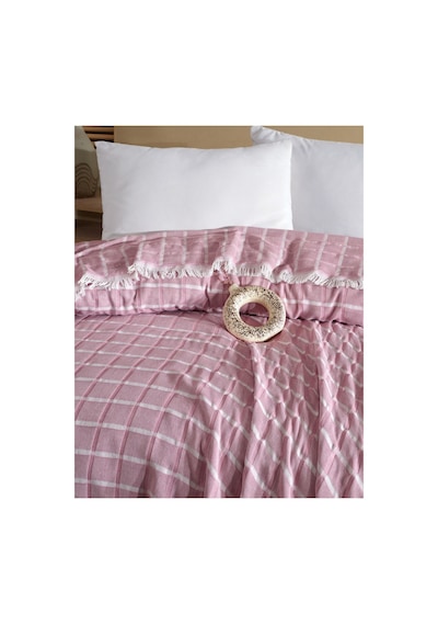 Miracolo Home Pembe Müslin 4 Katlı Yatak Örtüsü Pike Tek Kişilik Pamuklu Pike 170x205