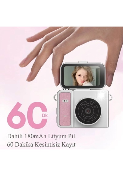 2k Mini Dijital Retro Video Kamera Flaşlı Dijital Vlog Mini Fotoğraf Makinesi Türkçe Menü Bej Najmaddin