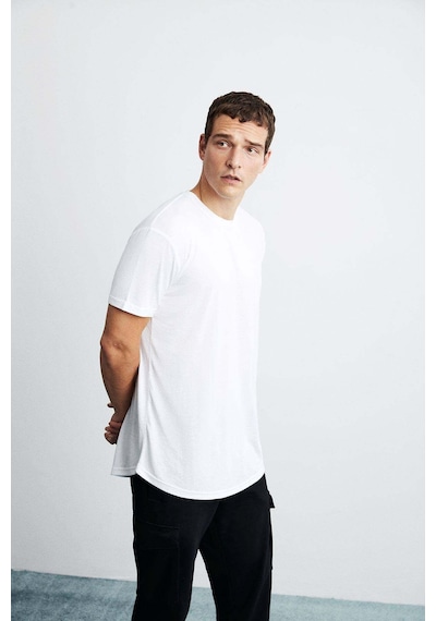 Grimelange Oscar Erkek Comfort Fit Uzun Dökümlü Kumaş Beyaz T-shirt