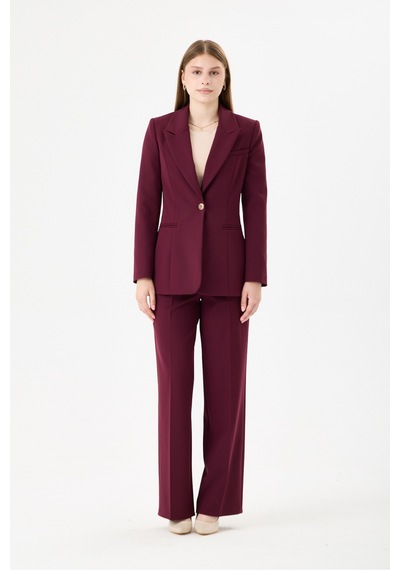 Velnara Moda Klasik Tek Düğme Ceket & Cepli Boru Paça Pantolon - Kadın Takım Elbise Koyu Mürdüm- Velnara Tasarımı Bordo Mürdüm - 918589140 Bordo Mürdüm