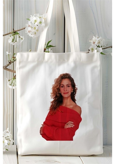 Art Hediye Julia Roberts Baskılı Bez Çanta Kişiye Özel Model 2 Çok Renkli