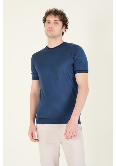 Giyim Dünyası Erkek Sıfır Yaka Biyeli Merserize T-shirt Petrol Mavi 001