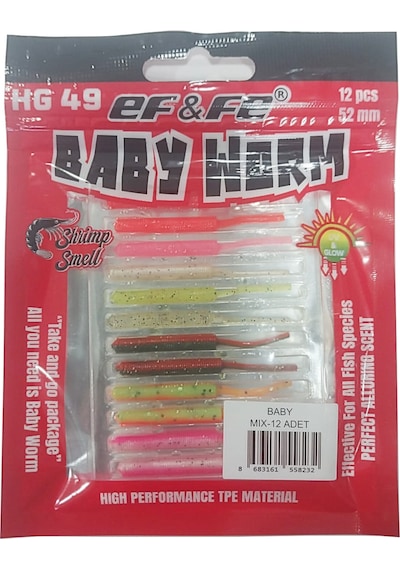 Effe Baby Worm Hg49 5.2cm 12 Adet Lrf Silikon Yem Mix