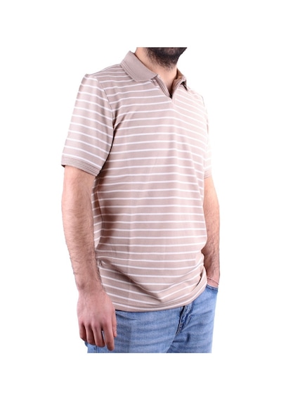 Dagoster Dmg23-231237 Bej Beyaz Günlük Çizgili Polo Yaka Erkek Tişört Bej