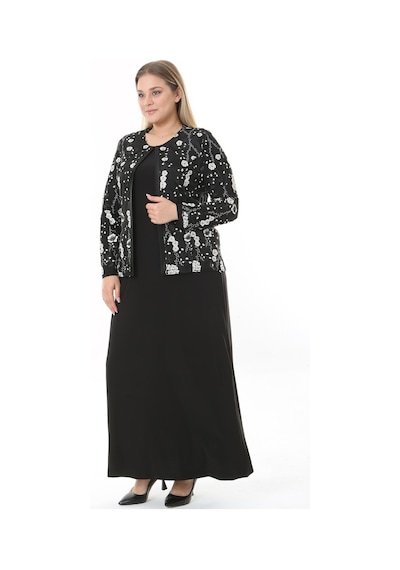 Ladies First Büyük Beden 3905 Siyah Ceket + Elbise Takım 001