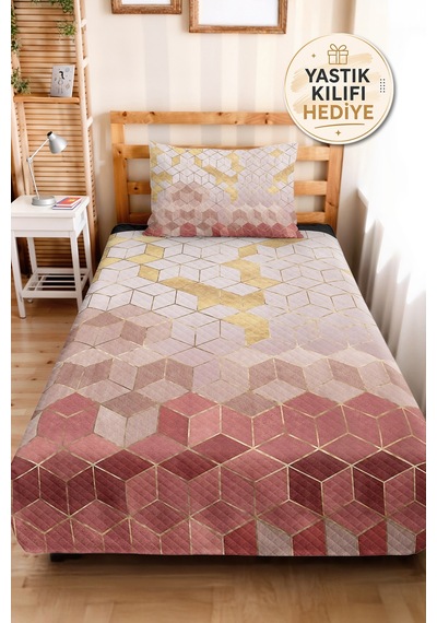 Geometrik Pudra Genç Odası Tek Kişilik Pike Takımı - Modern Gold 160x220 Cm Kapitone Yatak Örtüsü Kırık Harmoni Masalı