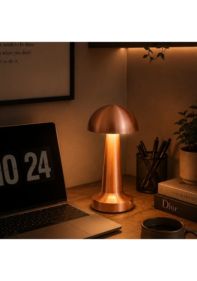 Şarjlı Bronz Mantar Masa Lambası 3 Seviyeli Dokunmatik Led Aydınlatma Renkli