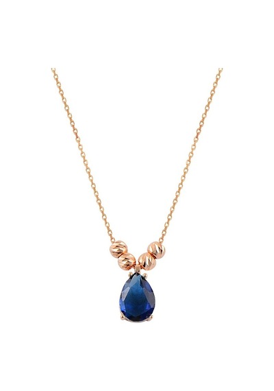 Gümüş Rose Safir Taşlı Doricalı Damla Kolye
