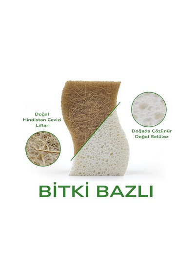 Bitki Bazlı Doğal Bulaşık Süngeri 6 Lı Paket, Ekstra Dayanıklı, Koku Tutmaz, Çizmeden Temizler, Hindistan Cevizi Lifi Ve Selüloz
