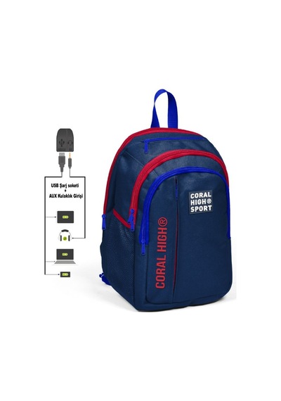 Coral High Sport Beş Gözlü Lacivert Okul ve Günlük Sırt Çantası -