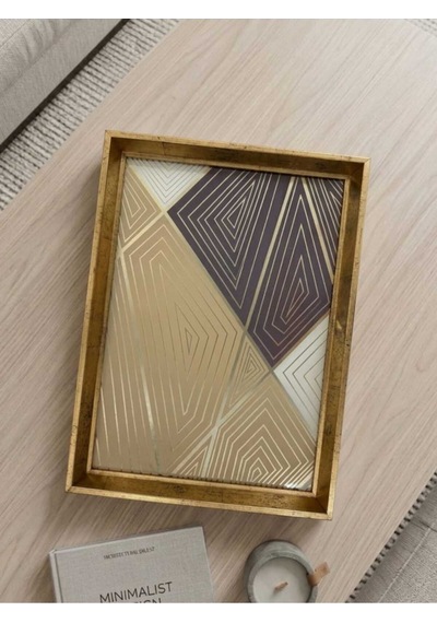 Modern Geometrik Desenli Gold Çerceveli Dekoratif Sunum Tepsisi