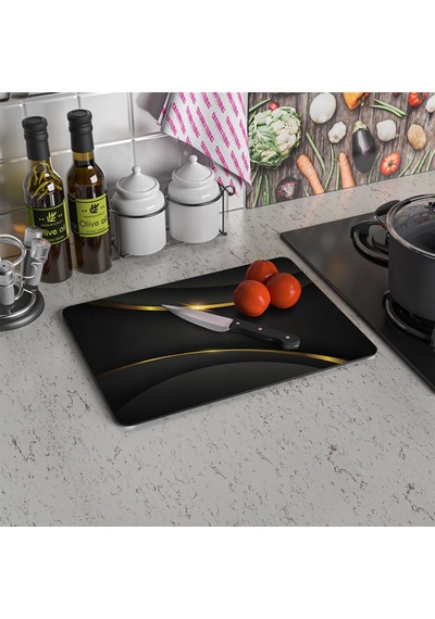 Decovetro Cam Kesme Tahtası Ve Sunum Tablası Çizgi Gold Desenli 20 X 30 Cm